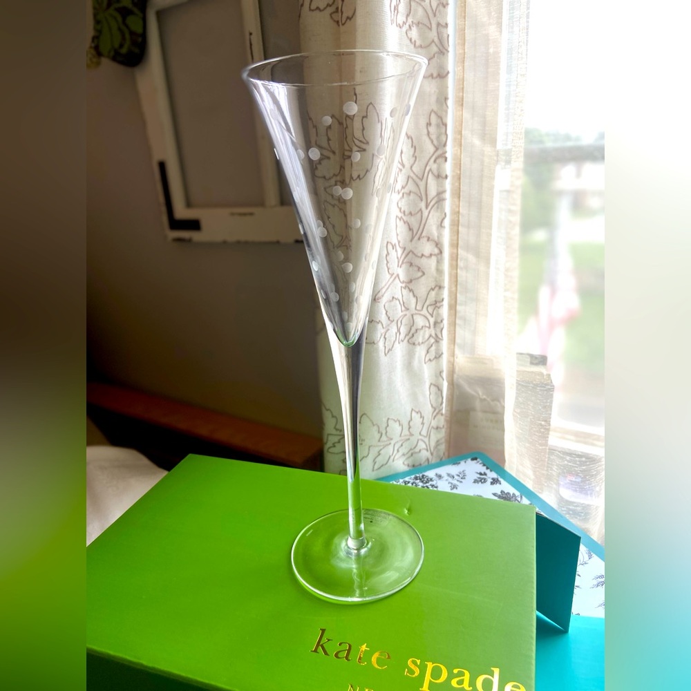 Kate Spade New York Lenox Larabee Dot Trumpet Champagne Flutes - New; Never Used